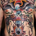 Tattoos - hourglass and eagle traditional color tattoo - 99492